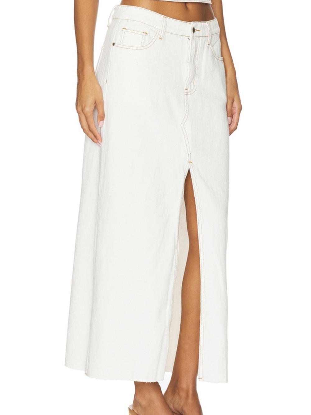 Lioness White Maxi Denim Skirt with Front Slit